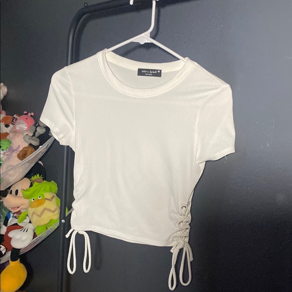 Urban Outfitters White Ribbed Crop Top with Side Ties